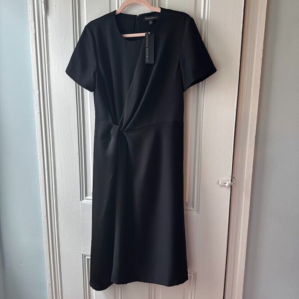 Banana Republic‎ Dress Womens Size 8 Black Gathered Waist Asymmetrical Fit NWT